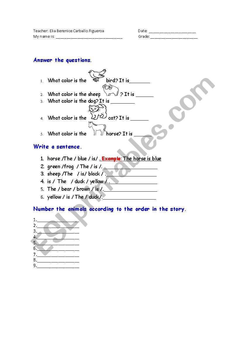 brown bear exercise  worksheet