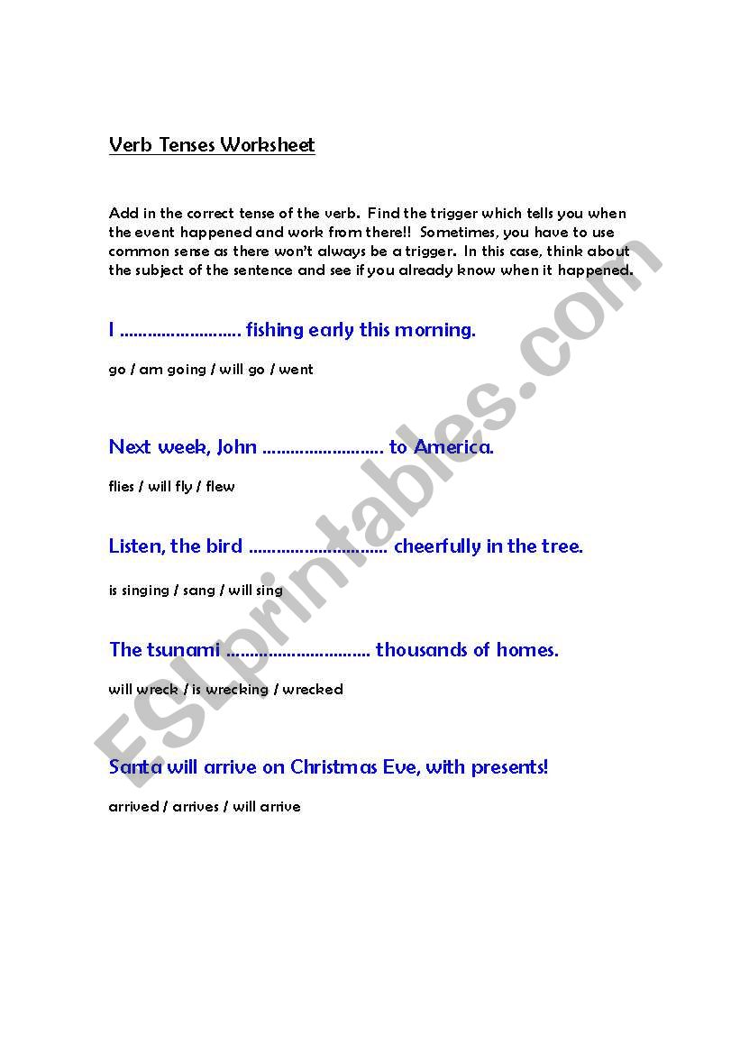 Verb tense game worksheet
