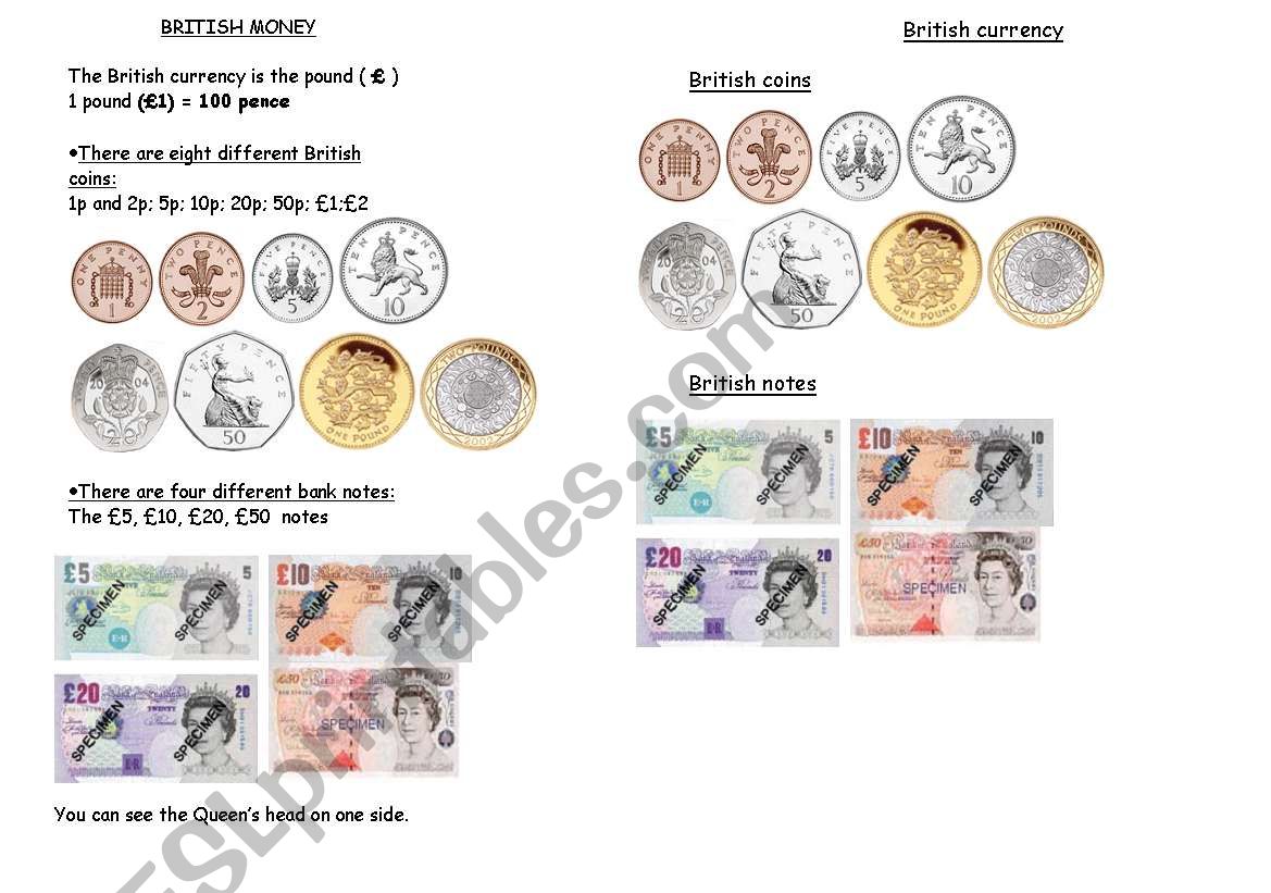 British money worksheet