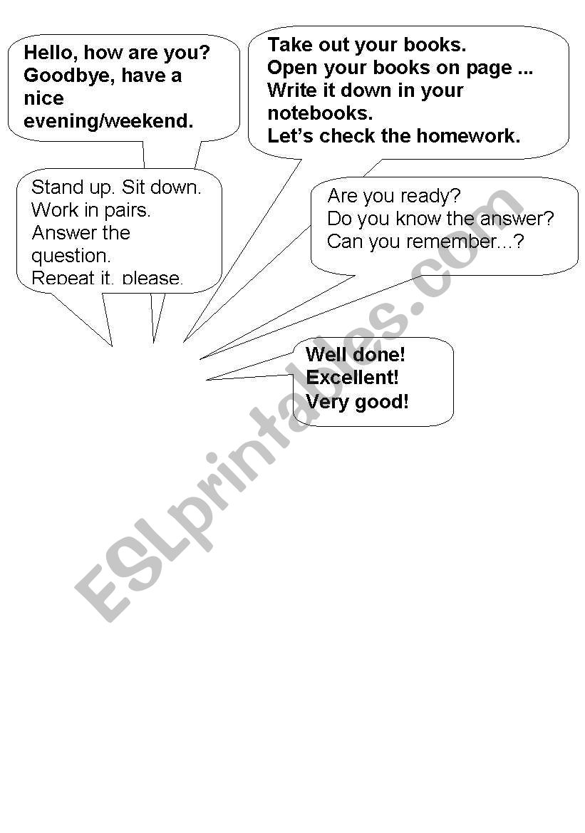 classroom language- teacher worksheet