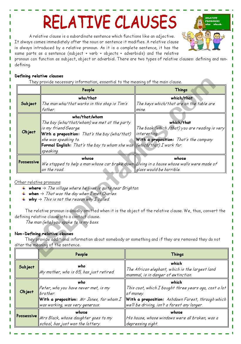 RELATIVE CLAUSES worksheet