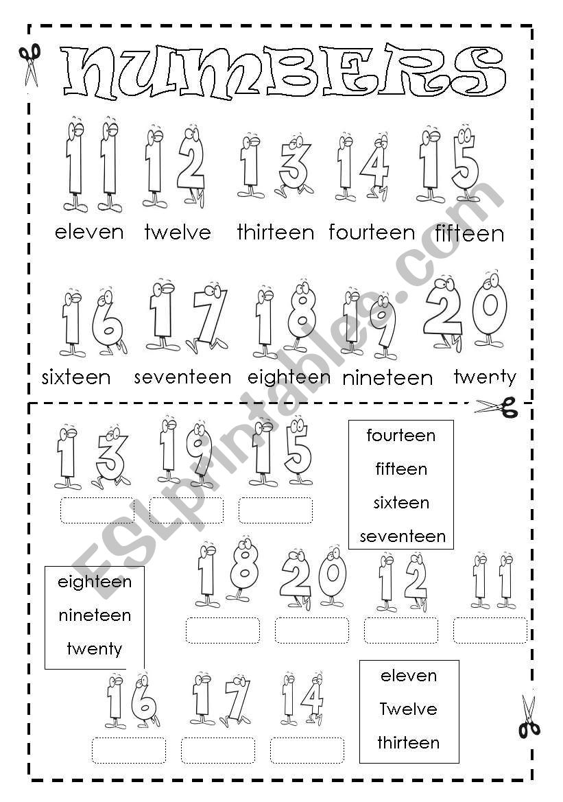 Numbers (11-20) ) MATCHING - FULLY EDITABLE 2/2 - ESL worksheet by