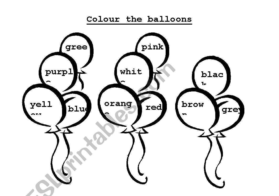 Colour the balloons worksheet