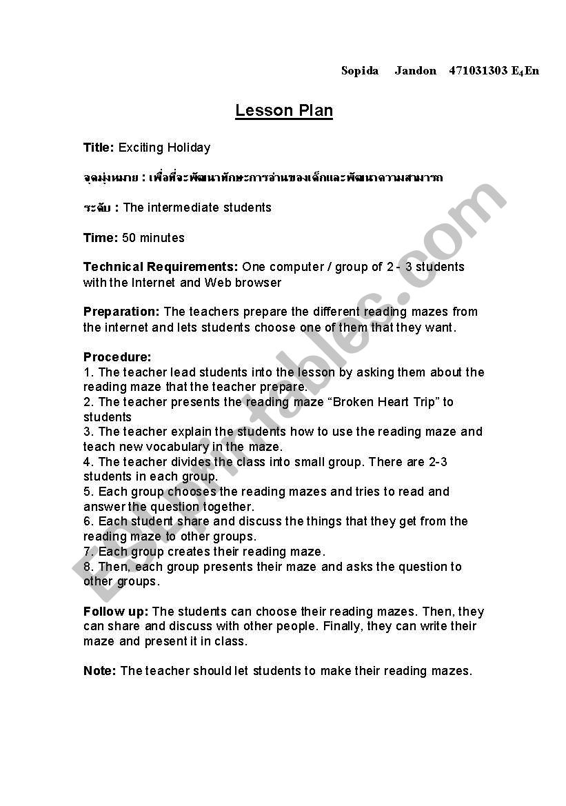 Lesson Plan worksheet