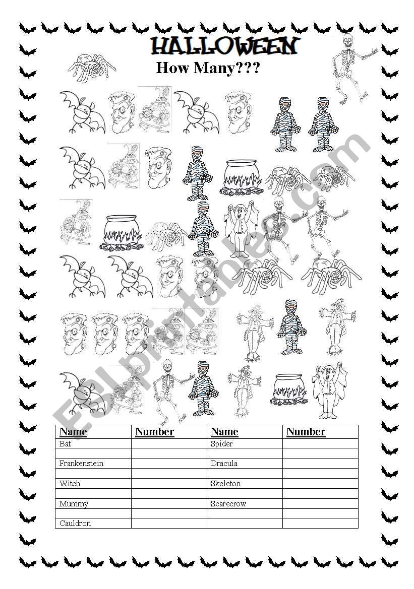 HALLOWEEN-HOW MANY? worksheet