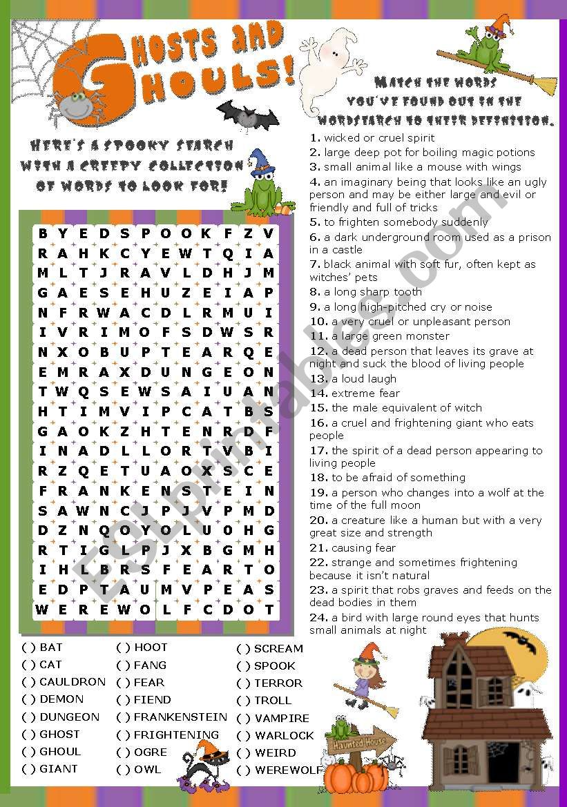 GHOSTS AND GHOULS worksheet