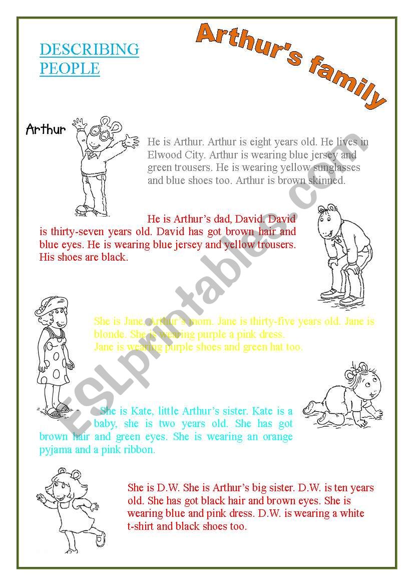 Describing People. Colour Arthurs family following the instructions. 