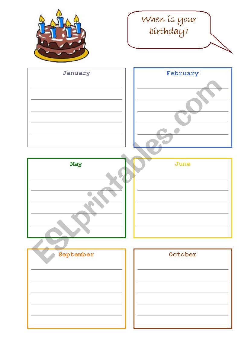 Birthday Calendar worksheet