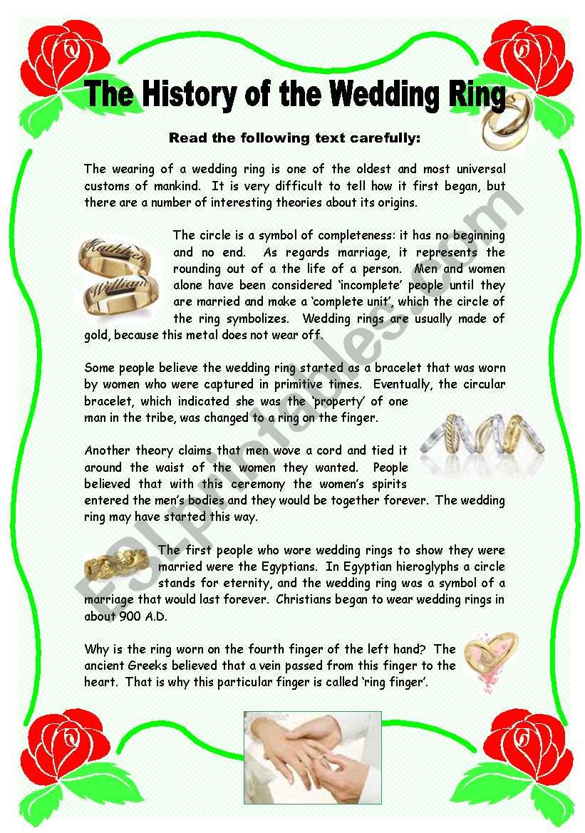 The History of the Wedding Ring - 2 pages + key