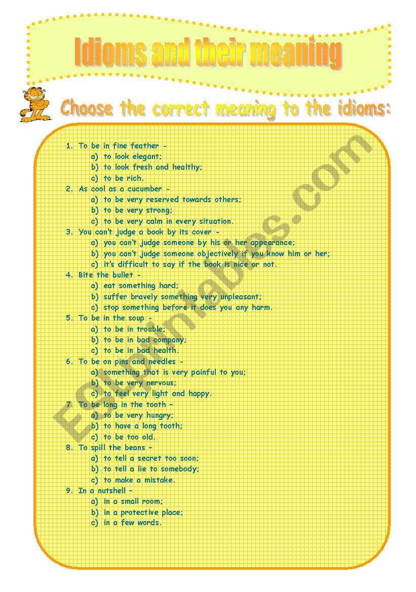 Idioms and their meanings. worksheet