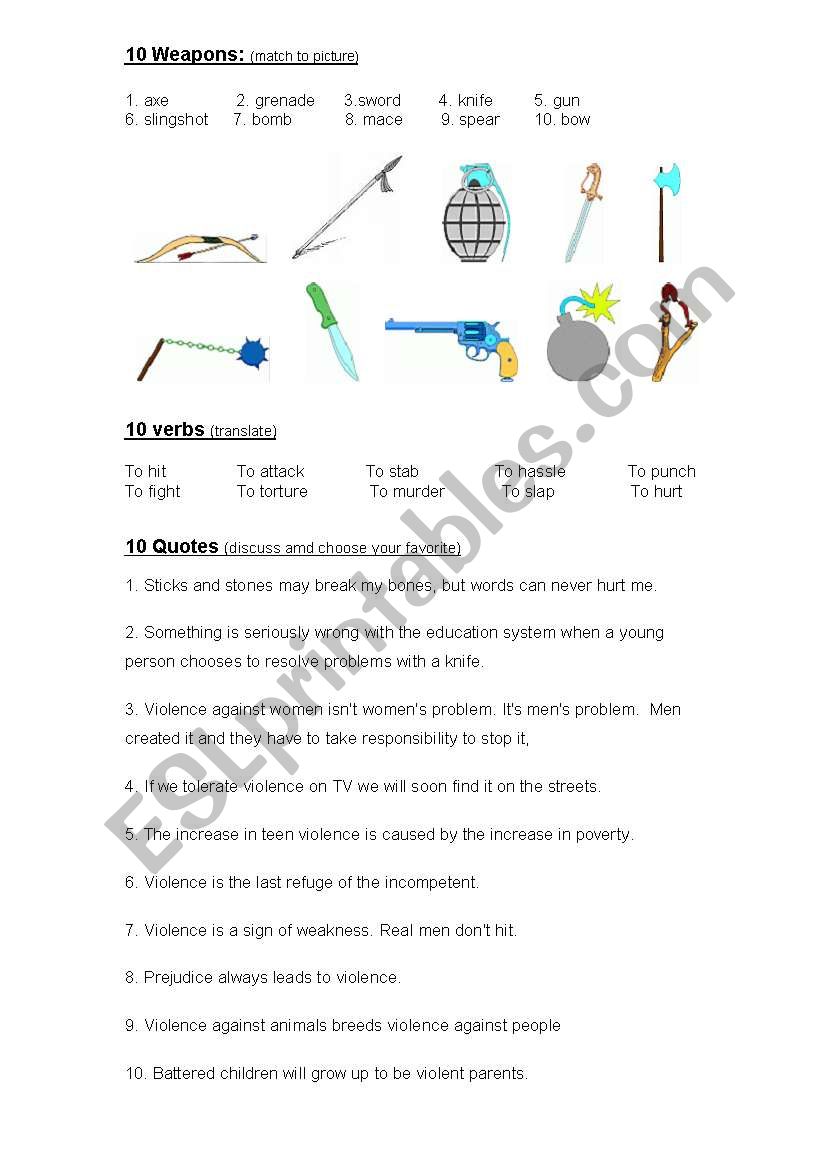 violence worksheet