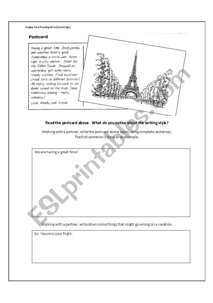 Postcard Writing and Travel Complaints Activity