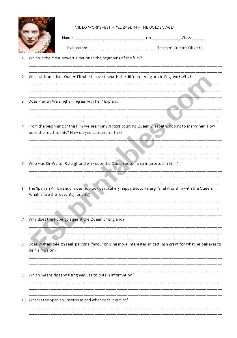 Elizabeth The Golden Age Worksheet Answers