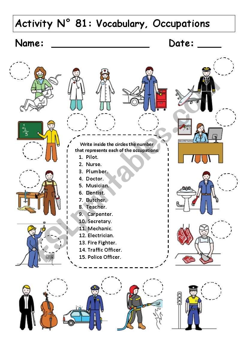 VOCABULARY:  OCCUPATIONS  worksheet