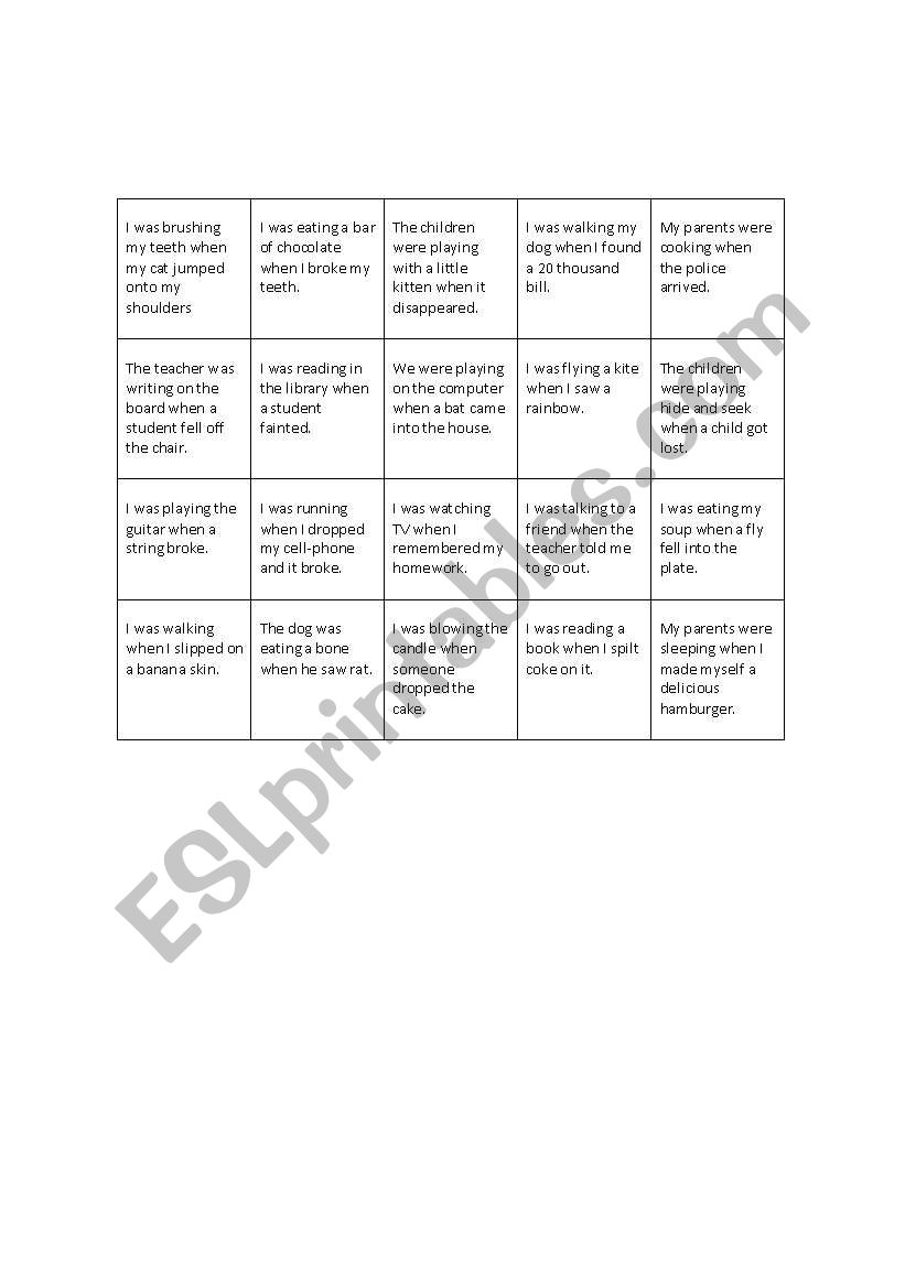 Past Continuous- Miming Game worksheet