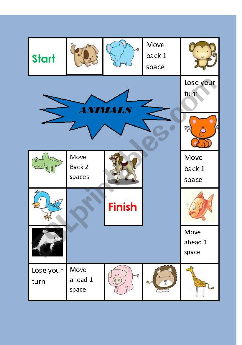Animals Board game  worksheet