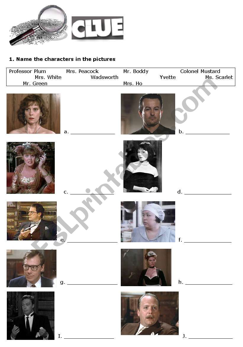 Clue the movie part I worksheet
