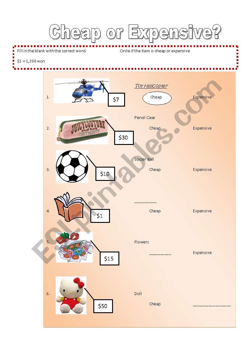 English Worksheets Cheap Or Expensive