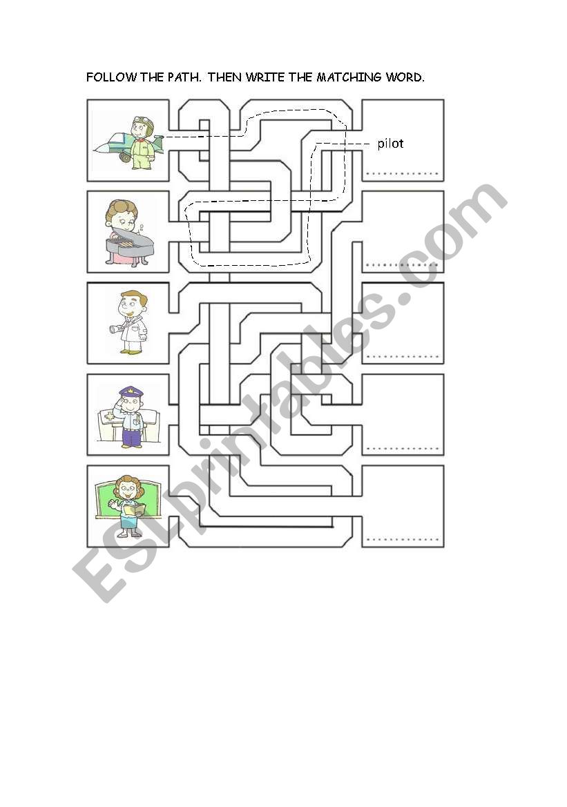 Jobs maze and writing worksheet