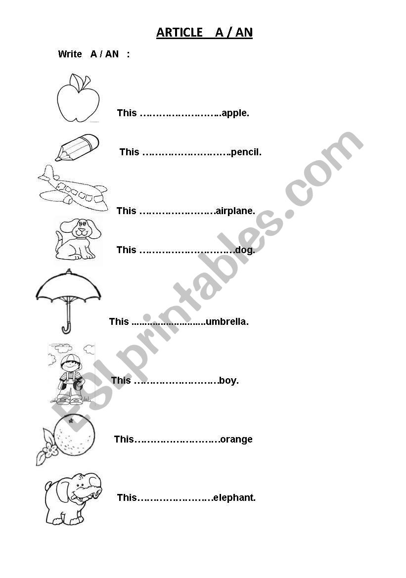 ARTICLE   A / AN worksheet