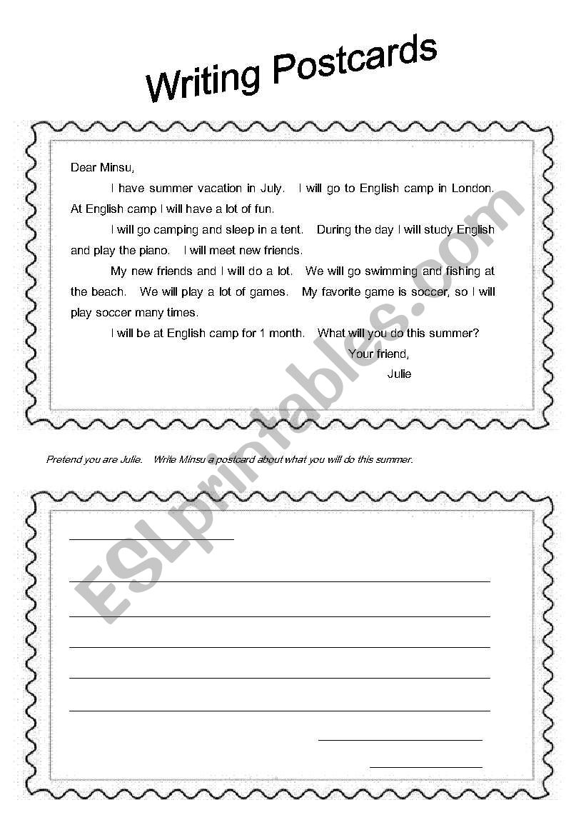 Writing Postcards worksheet