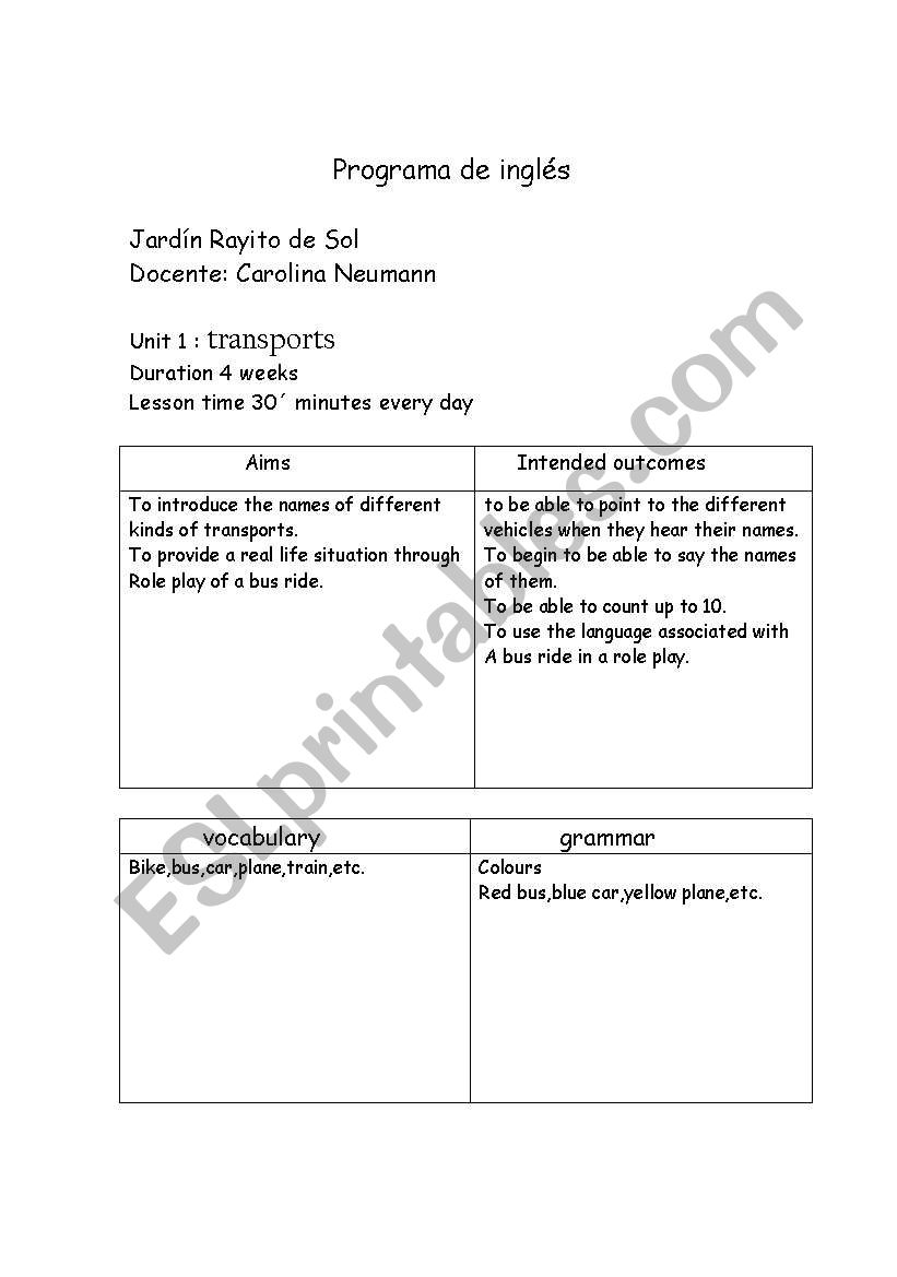 programme and lesson plans worksheet