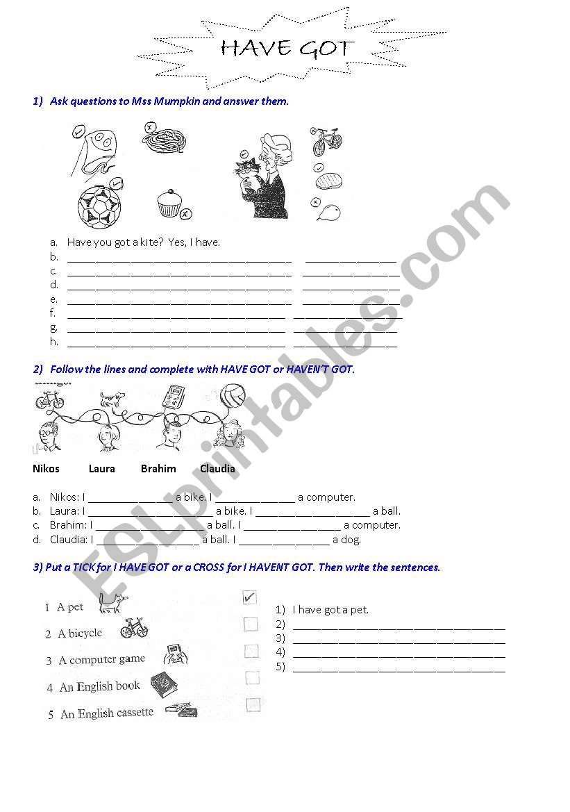 Have got!  worksheet