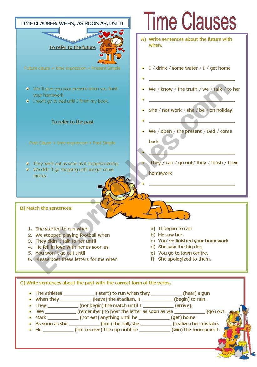 TIME CLAUSE worksheet