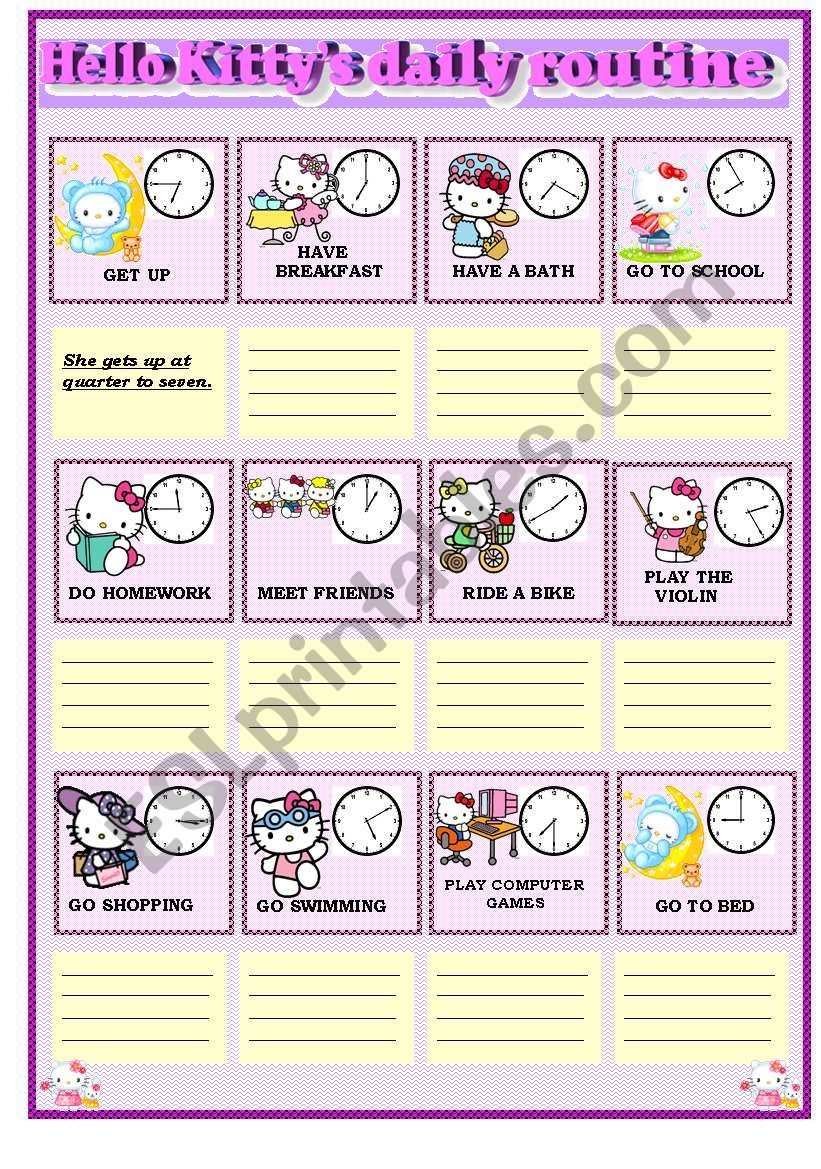 Hello Kittys daily routine worksheet