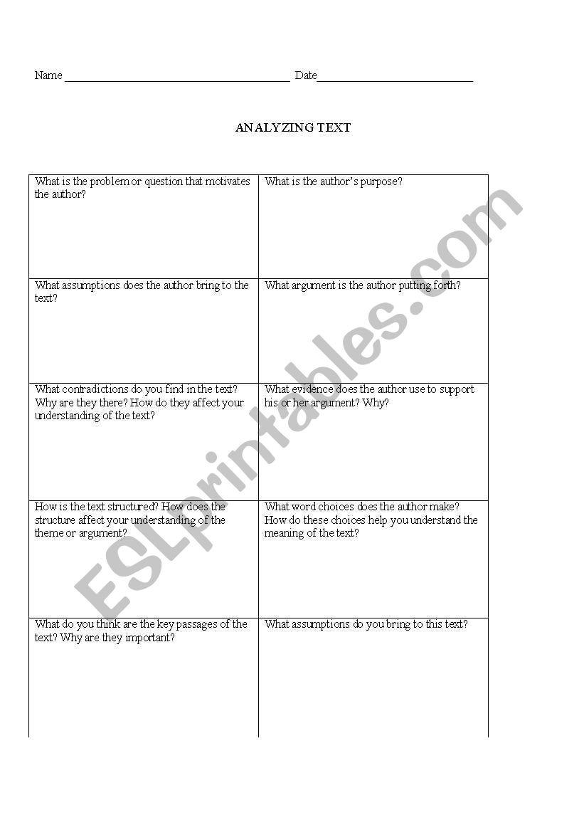 Analyzing Text Graphic Organizer