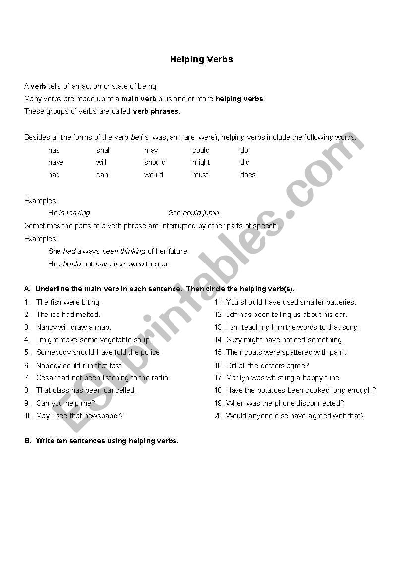 Helping Verbs worksheet