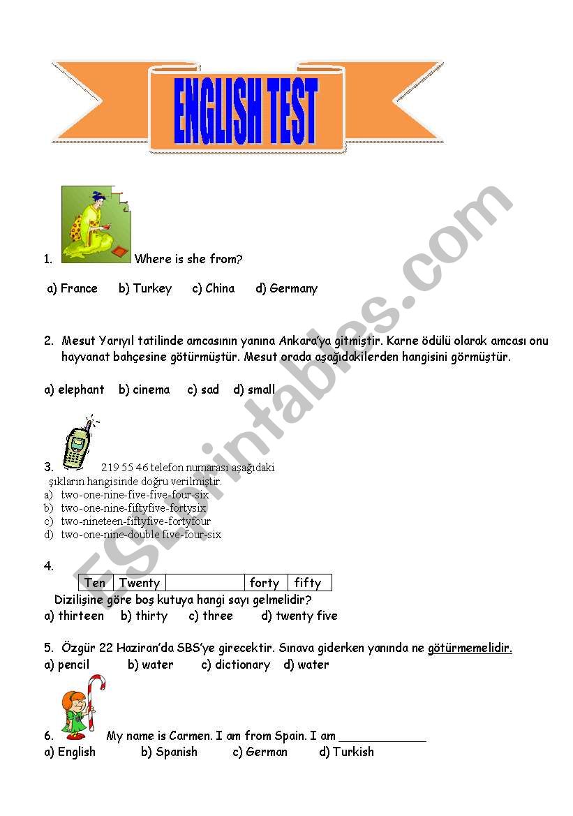 english test worksheet