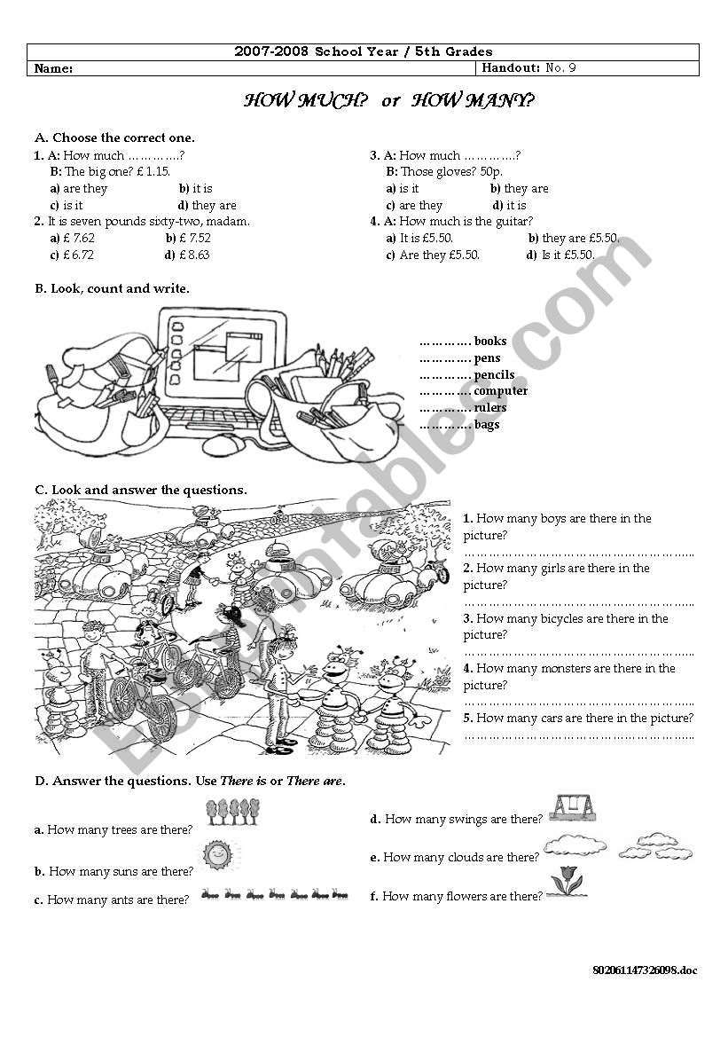 how much&how many worksheet