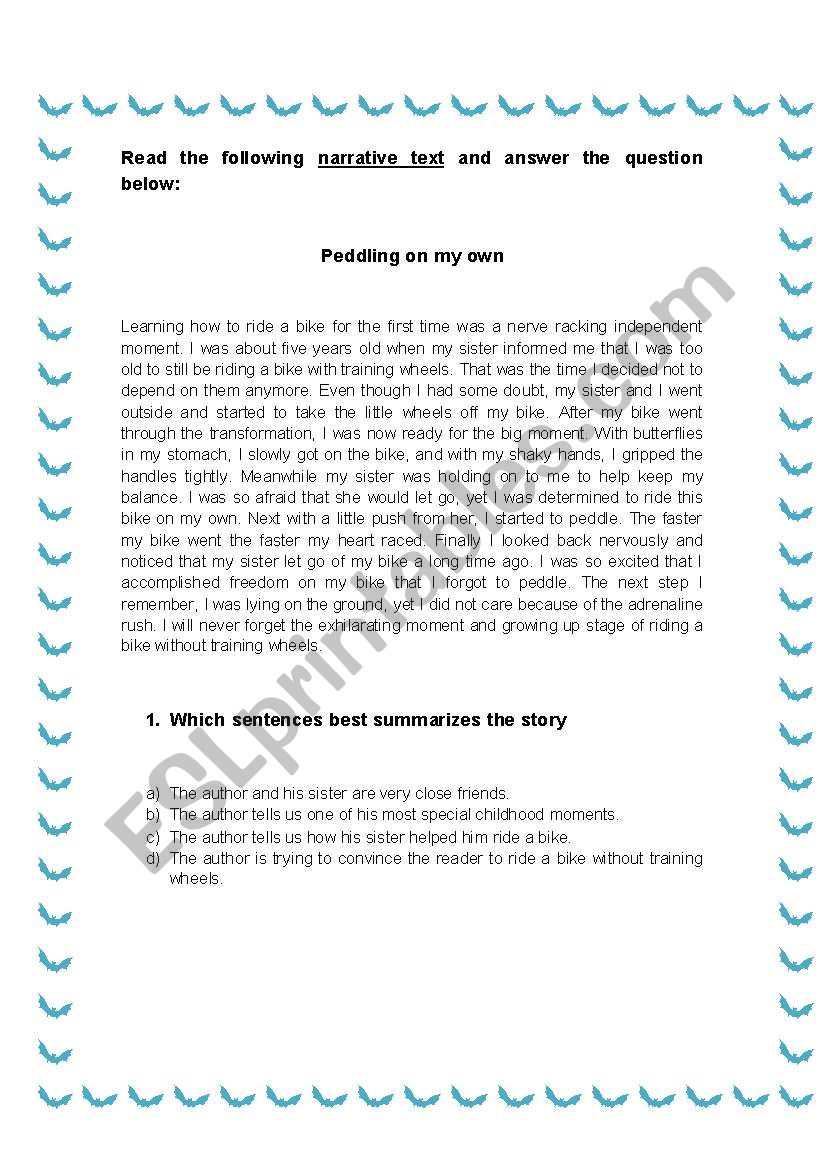 Reading : personal experience worksheet