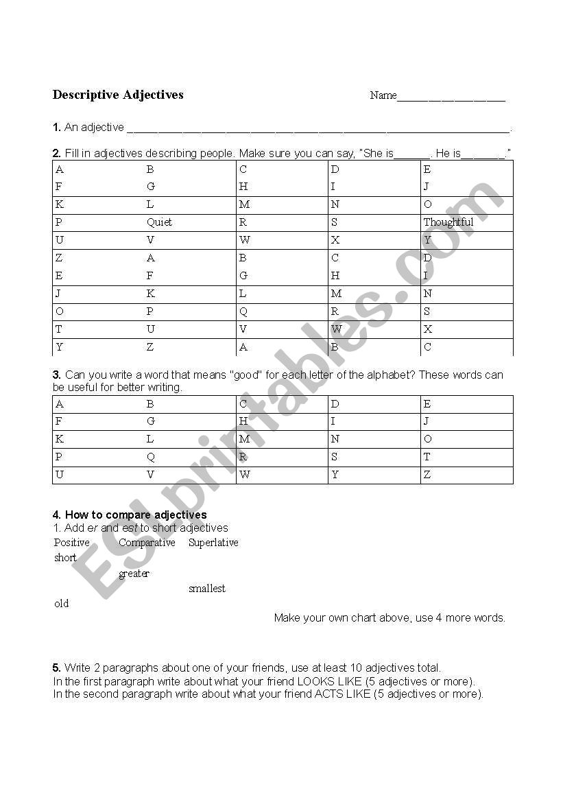 adjectives worksheet worksheet