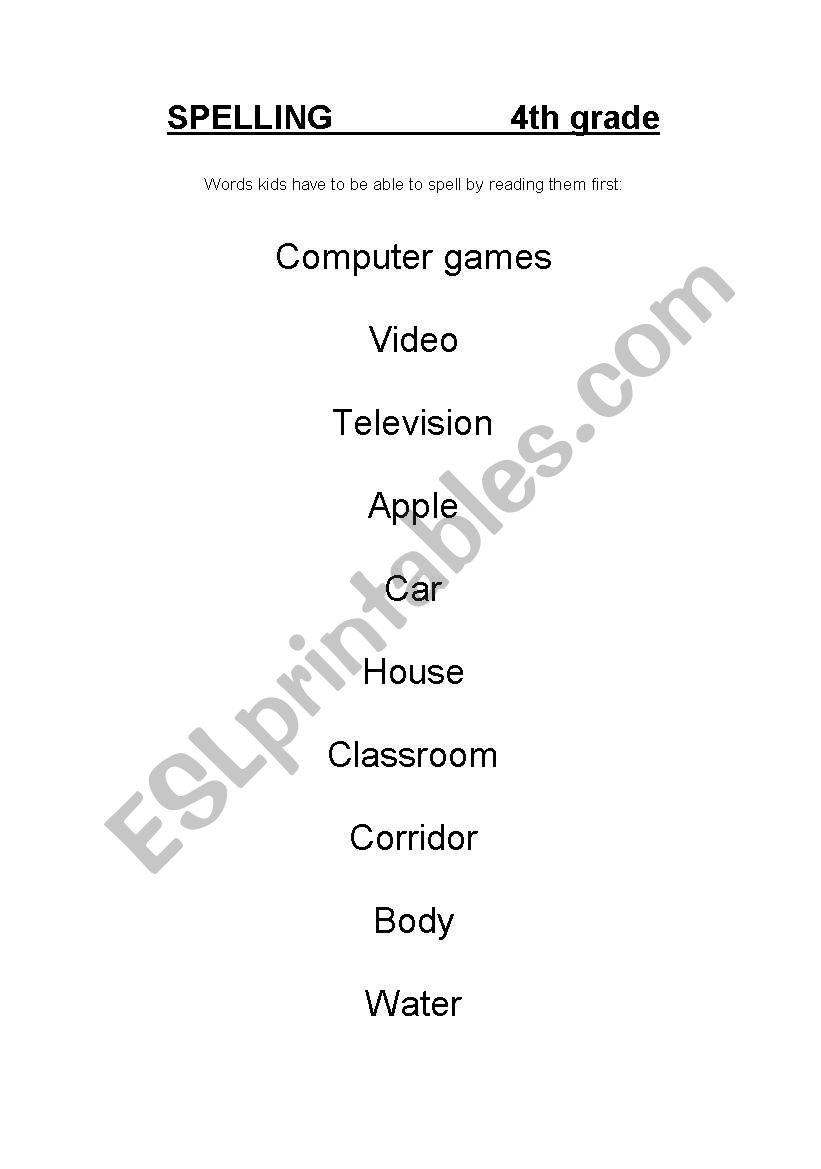 Spelling worksheet