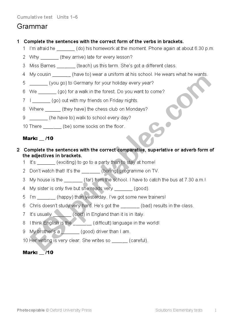 cumulative test worksheet