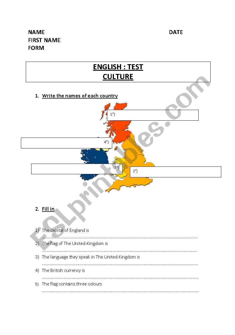 English culture worksheet