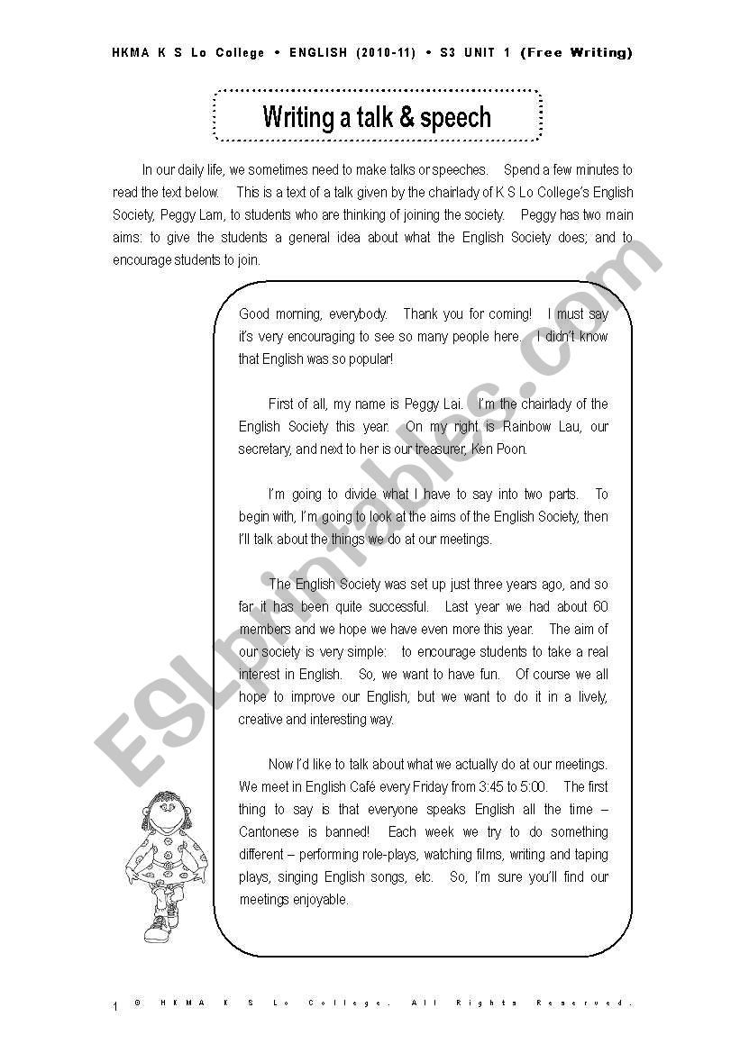 speech writing worksheet