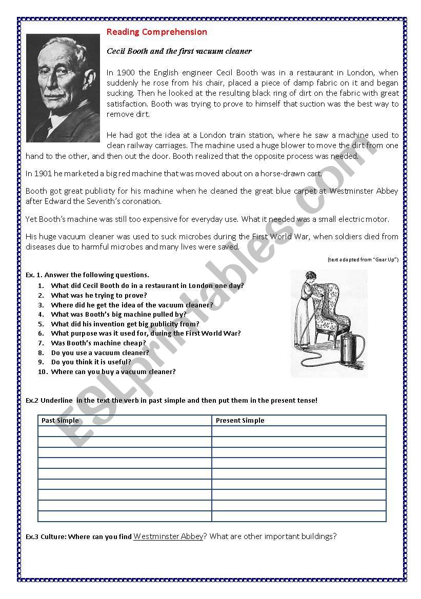 Vacuum cleaner worksheet