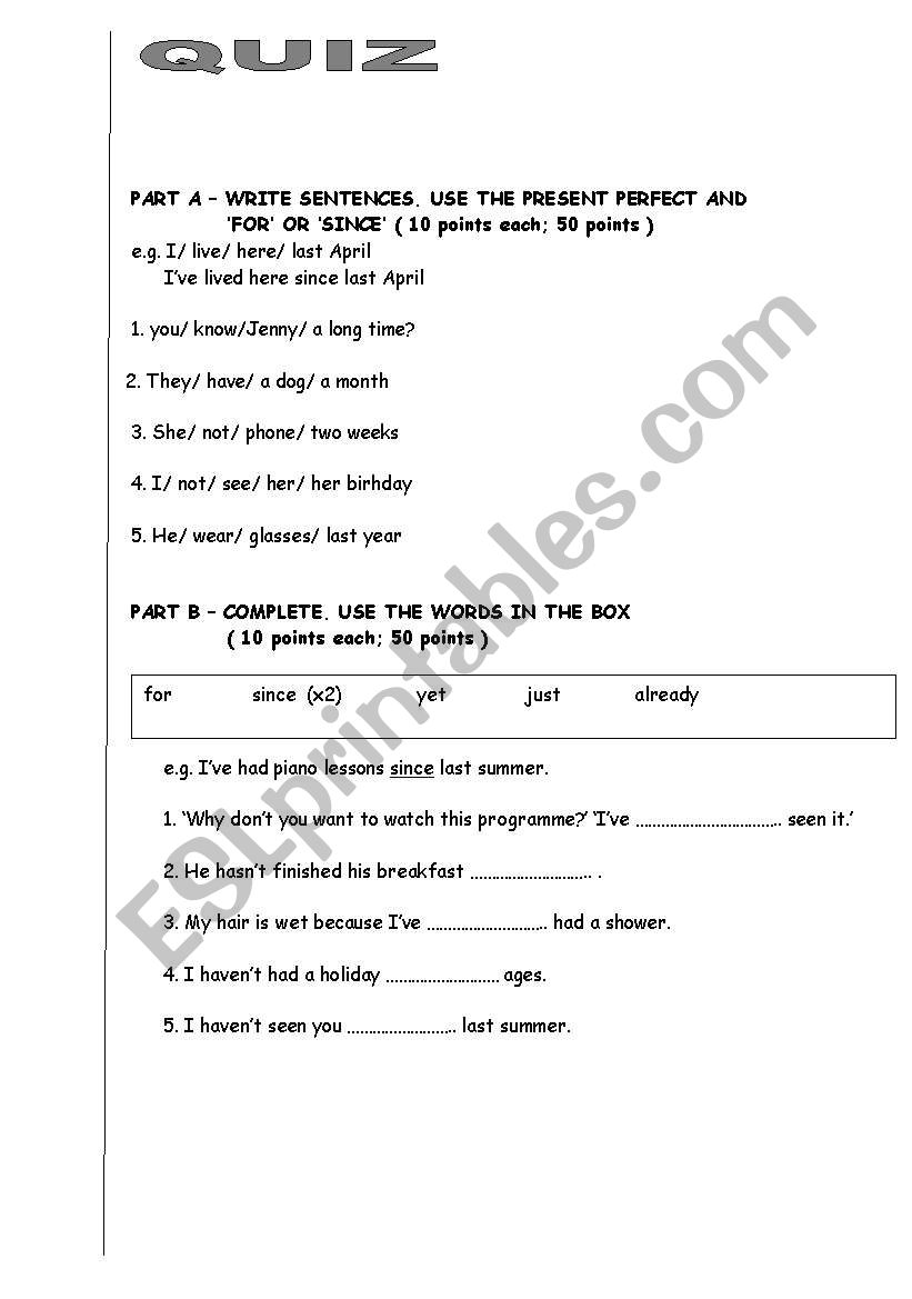 present perfect worksheet