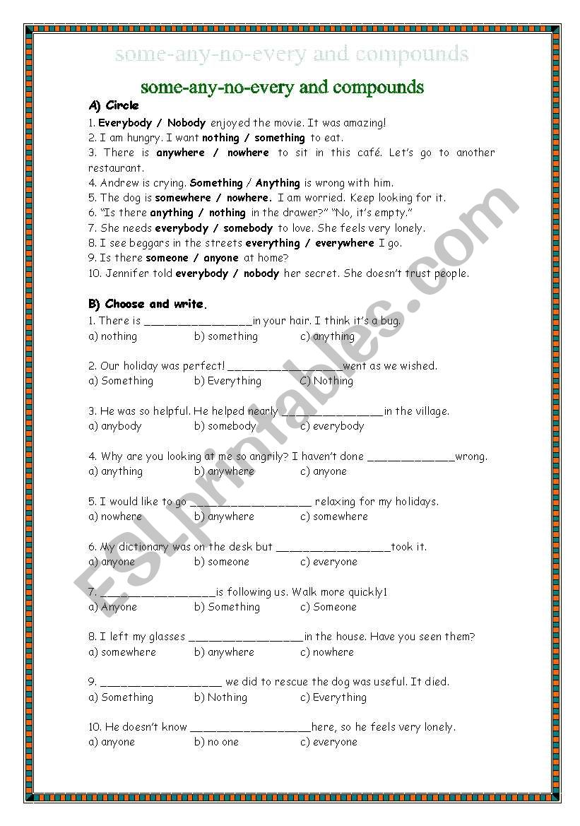 SOME-ANY-NO-EVERY and  Compounds