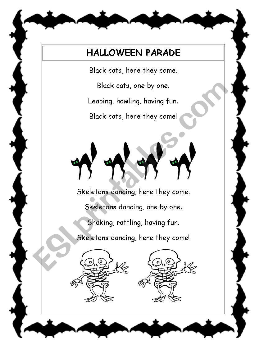 Halloween parade+questions worksheet