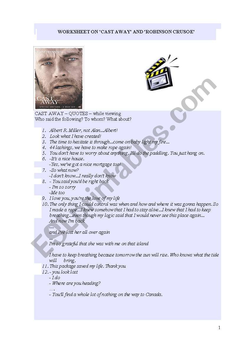 MOVIE: CAST AWAY   worksheet