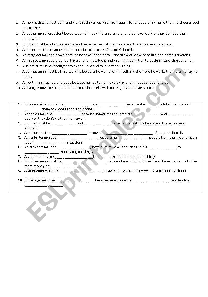 Jobs worksheet