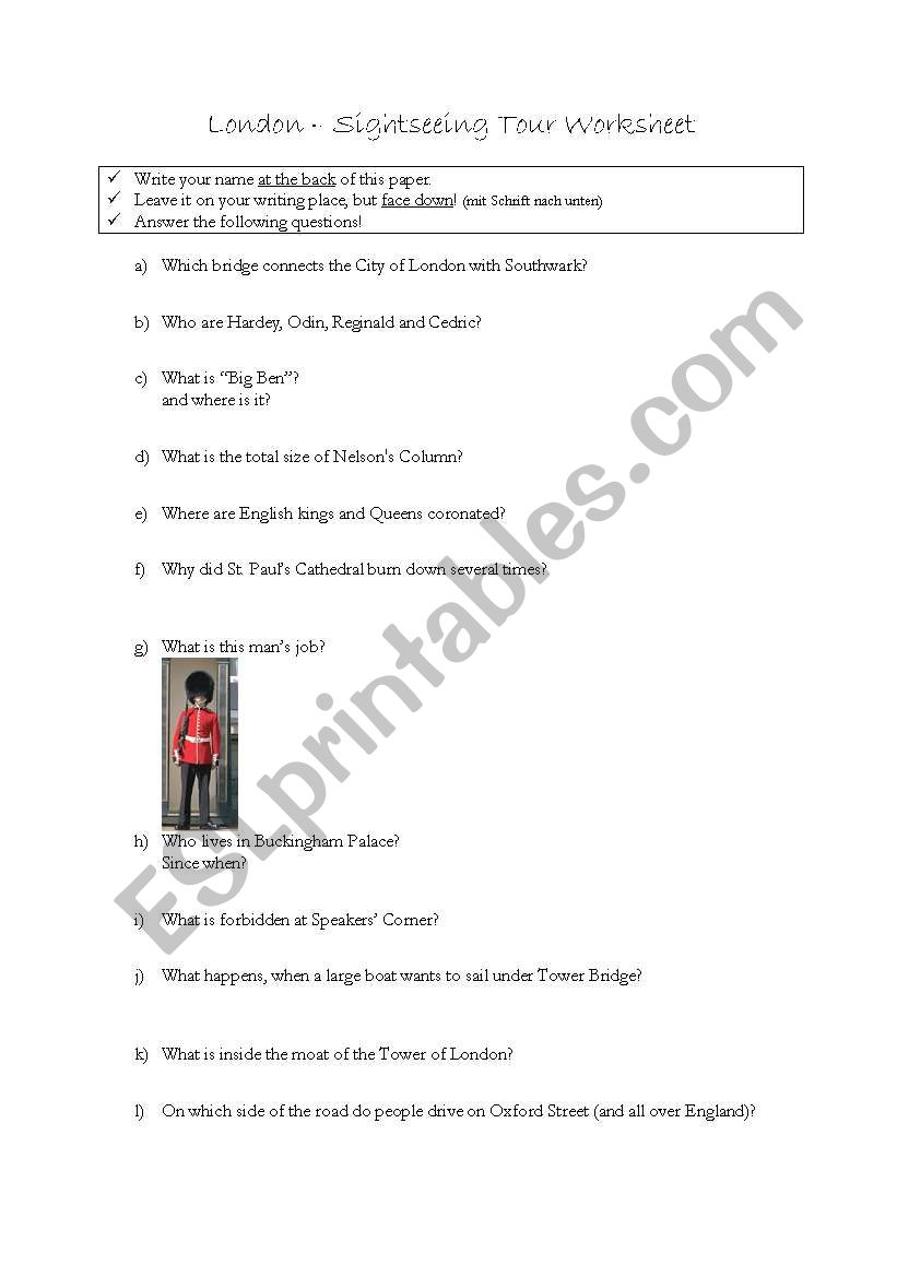 LONDON - sights, worksheet worksheet