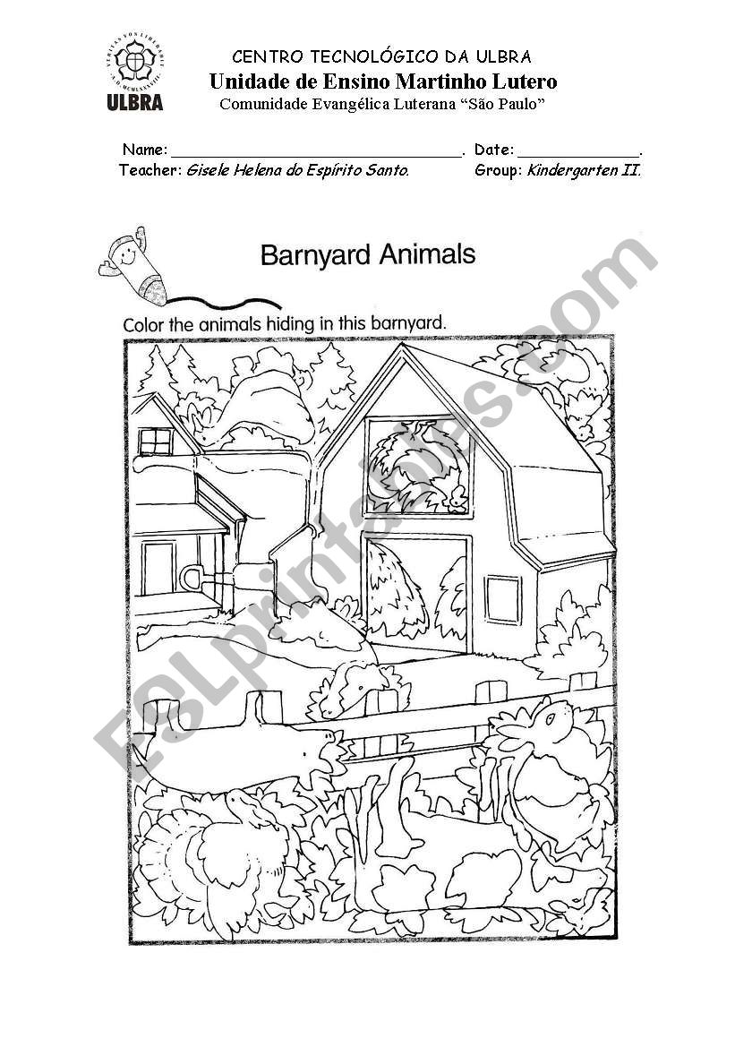 Barnyard animals worksheet