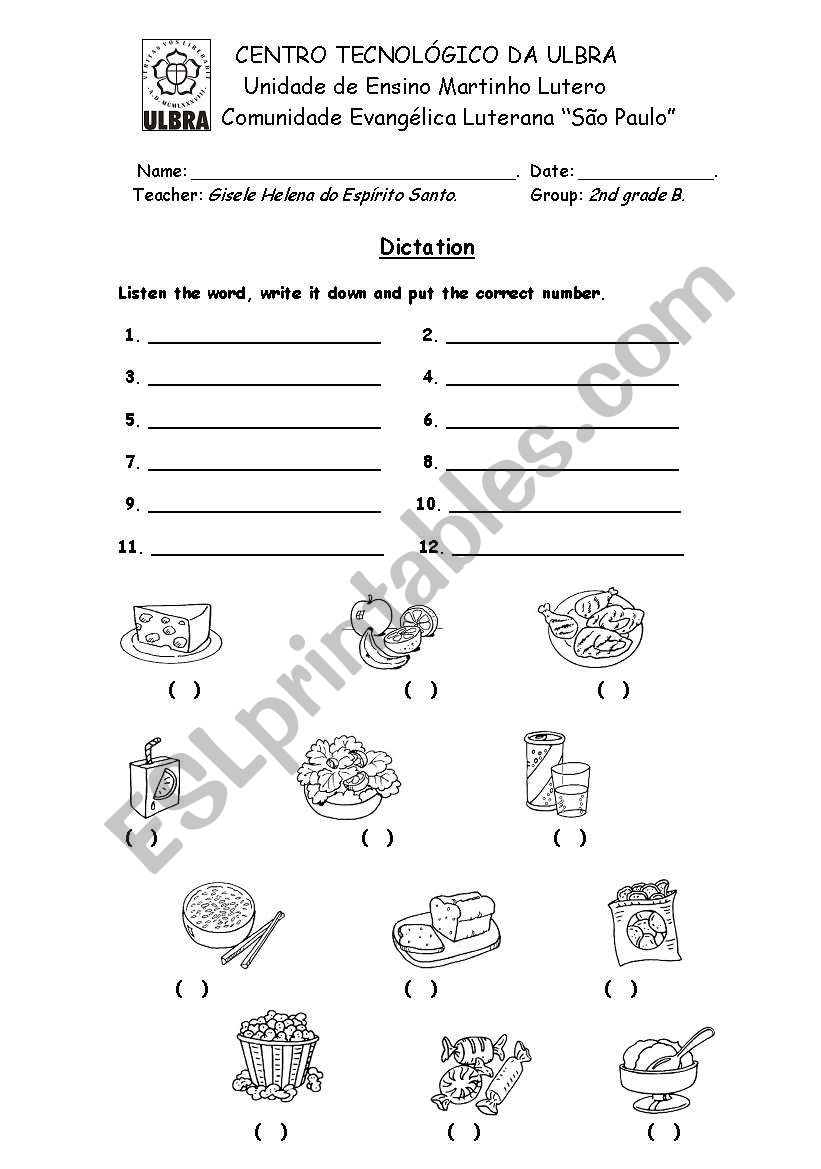 Food dictation worksheet