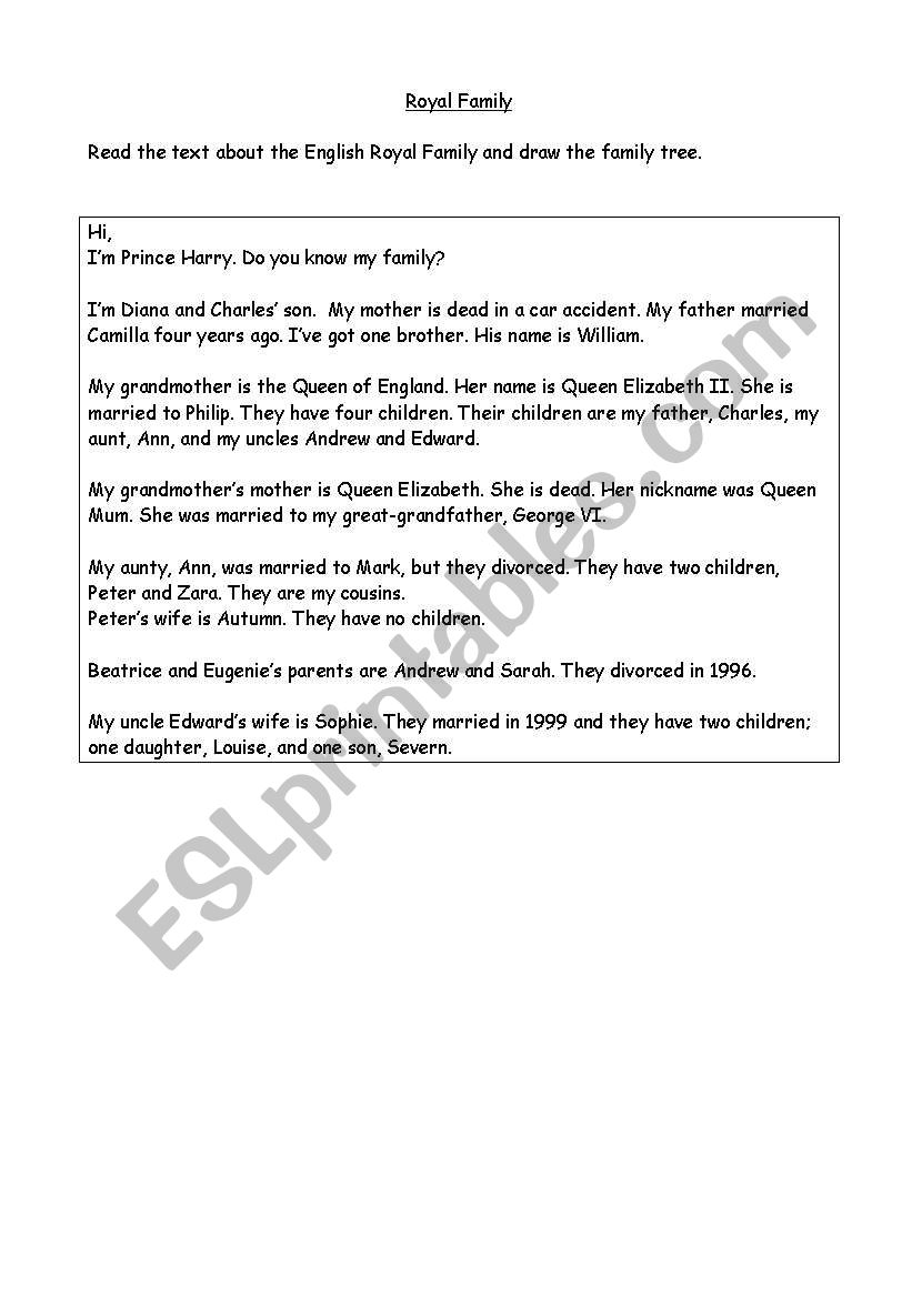 English royal family worksheet