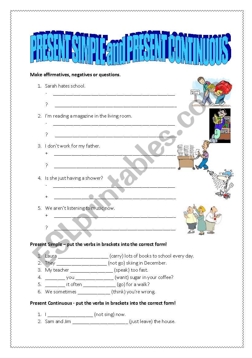 Present tenses worksheet